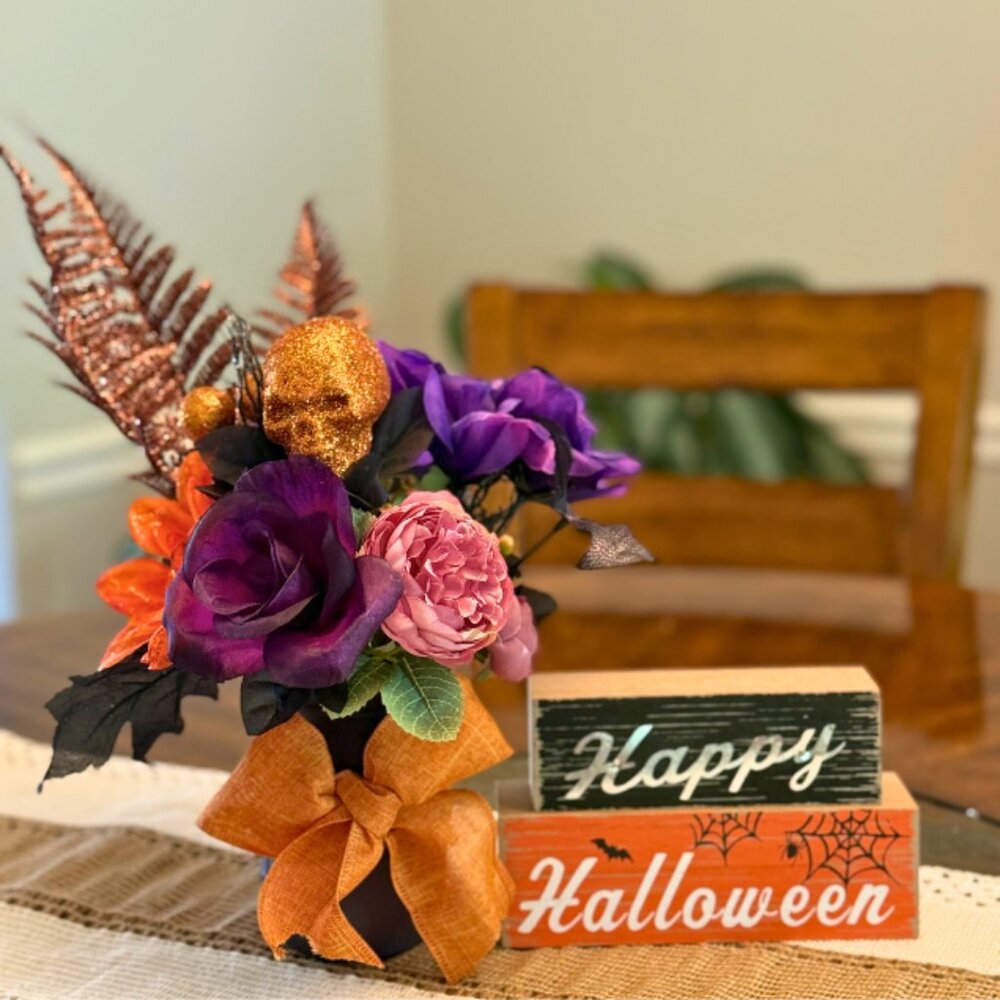 Halloween Faux Floral Arrangement in Mason Jar - Home Holiday Decor